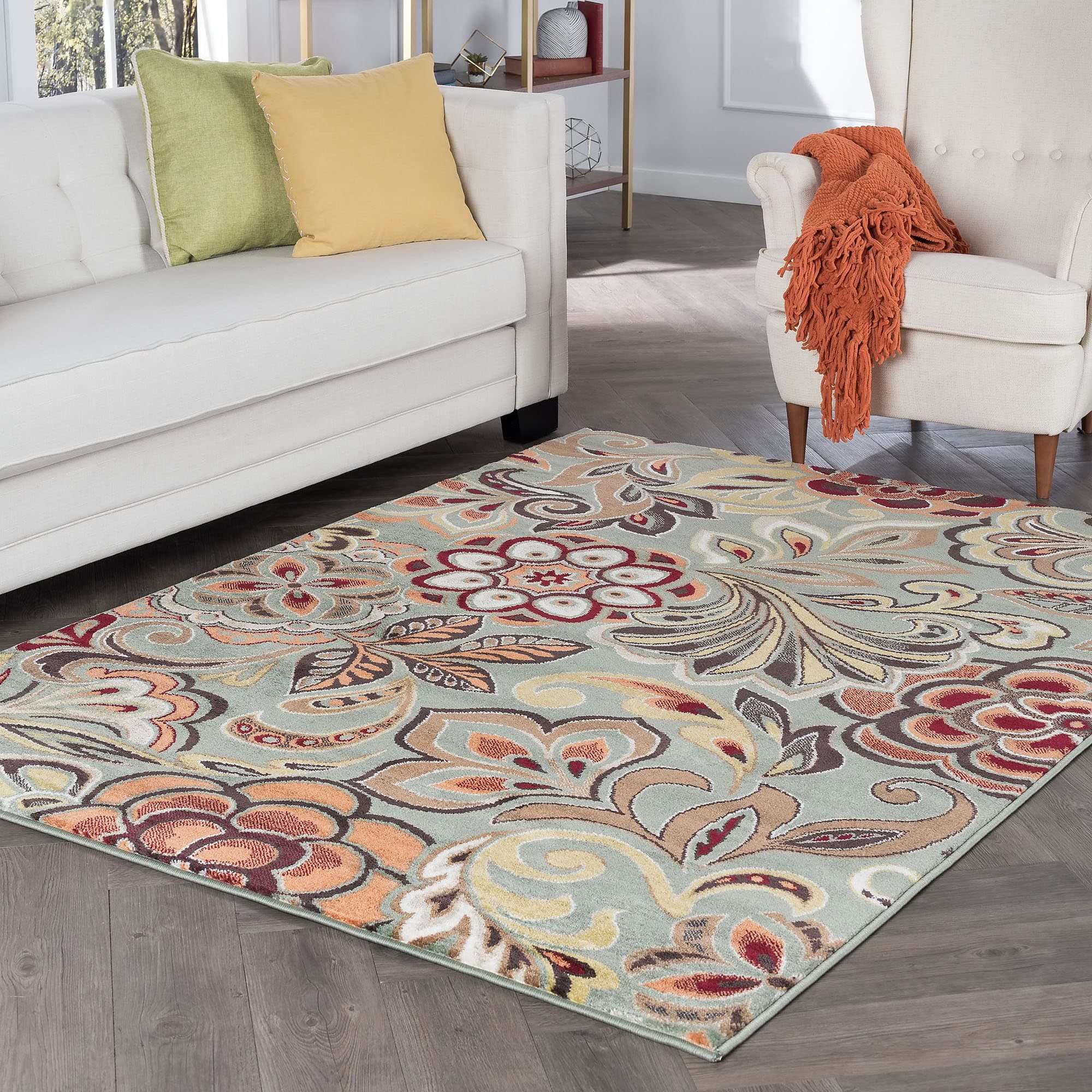 Dilek Transitional Floral Seafoam Rectangle Area Rug, 8' x 10'