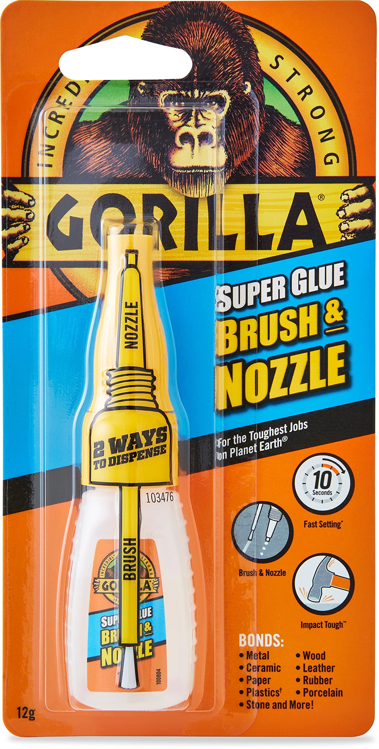 Gorilla Super Glue 2-in-1 Brush & Nozzle, 12g – All Purpose, Fast Setting, Du...