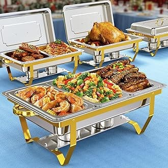 Chafing Dishes for Buffet 4 Pack 7 Pans, 9.5QT [Sturdy & Rolled Edge] Chafing Dish Buffet Set, [Mirror-Like Polished Finish] Easy to Clean Food Warmers for Parties, Gathering, Wedding, Event, Catering