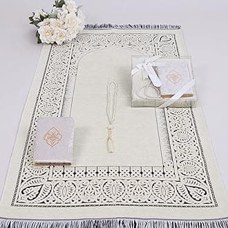 IEF Muslim Prayer Rug Islamic Prayer Mat Quran Prayer Beads Gift Set, Ramadan Eid Gifts, Birthday Gifts for Women, Velvet Prayer Rug Arabic Quran Pearl Tasbeeh