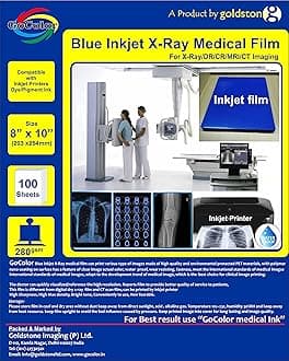 GoColor Inkjet Medical Blue Film for X Ray imaging/Waterproof Film/SIZE: 203mm x 254mm (8 inch X 10 inch) X 100 Sheet Pack of 280 GSM / 210 Micron