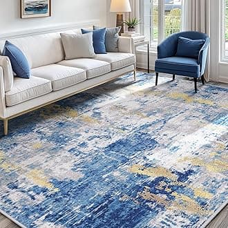 RELEANY Washable Area Rugs 6'x9' Non-Slip Modern Abstract Soft for Living Room Entryway Bedroom Nursery, Print Pattern, Grey Blue Gold/Golden