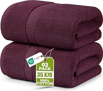 Luxurious Jumbo Bath Sheet 2 Piece, 600 GSM, 35 by 70 Inches, 100% Ring Spun Cotton, Highly Absorbent and Quick Dry Extra Large Bath Towel, Super Soft Towel, Burgundy