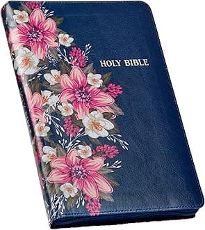 KJV Holy Bible Standard Size Faux Leather Red Letter Edition Thumb Index & Ribbon Marker, King James Version, Blue Floral, Zipper Closure (KJV Deluxe Gift Editions)