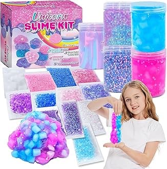Unicorn Slime Kit for Girls 4-12,Supplies Makes Butter Slime,Candy Confetti,Glimmer Crunchy,Foam Crunchy,Jelly Cubes Slime Party Favors for Kids