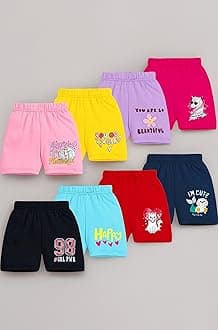 Kuchipoo Girls Regular Fit Cotton Shorts - Pack of 8