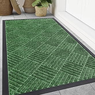 Smiry Front Door Mat Outside Entrance, Heavy Duty Outdoor Indoor Natural Rubber Doormat, Non Slip, Trap Dirt and Moisture, Easy Clean, Low Profile Patio Porch Entryway Mat, 47x32, Green