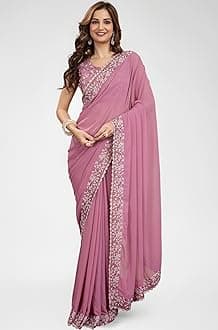 TRENDMALLS Women's Georgette Embroidery Sequin Work Saree with Unstitch Blouse Piece