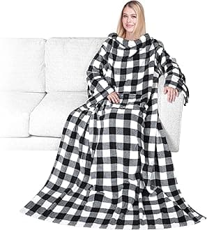 Fleece Wearable Blanket with Sleeves for Adult Women Men, Soft Warm Wrap Throw, Robe Blanket with Arm