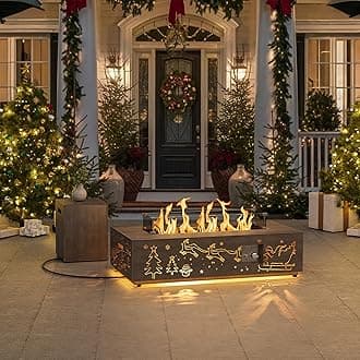 Outdoor Fire Pit Table with LED Light Propane Fire pits Outdoor Fireplaces 42″ Rectangular Firepit Table, 50,001 BTU Fire Table (Gray - Golden Light)