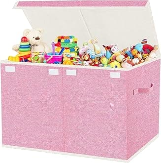VERONLY Large Collapsible Toy Storage Box with Lid & Handles - Kids Organizer Chest for Toys, Clothes, Blankets (Pink, Nursery, Playroom, Bedroom)-24.5''×13''×16''