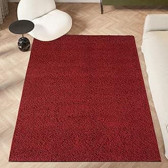 homeart Area Rug - Super Soft Shaggy Rugs For The Living Rooms, Bedrooms And Kitchen - Modern, Easy To Clean Carpet - 120 cm Square, Bordeaux Dark Red