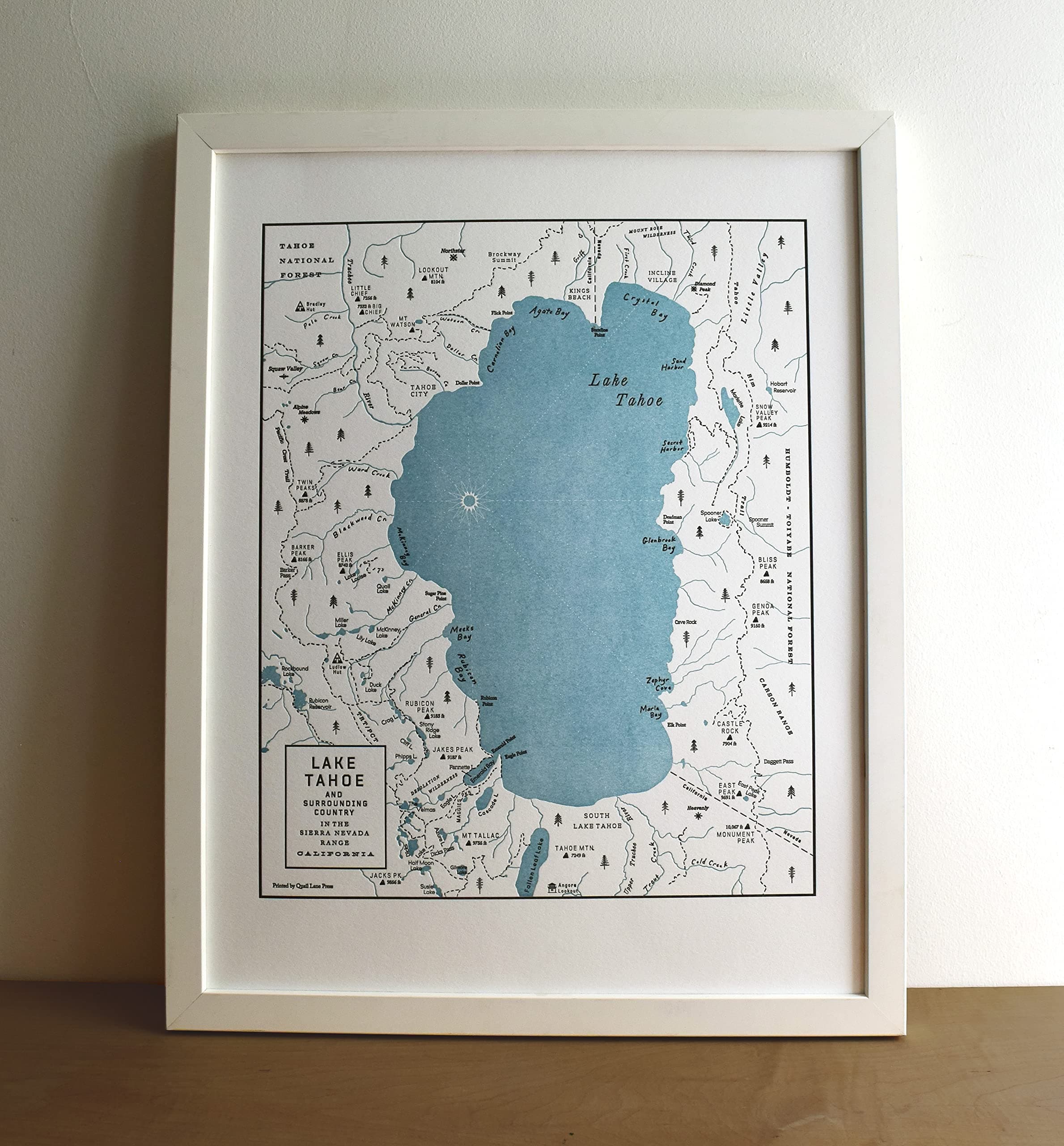 Lake Tahoe Letterpress Map Unframed Print