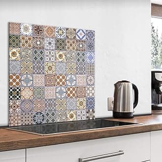 murando Glass Splashback for Kitchen Backsplash Cooker Protector Tempered Glass Decorative Wall Art Panel Heat Resistant Graphic 80x80 cm / 32"x32" Tiles Mosaic f-B-0299-aq-a