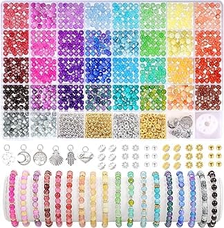 6mm Glass Beads for Jewelry Making, 1396pcs Ink Patterns Crystal Beads for Bracelets, 34 Colors Round Glass Bead Kits for Necklace DIY Earrings Crafts with Spacer Bead and Charms