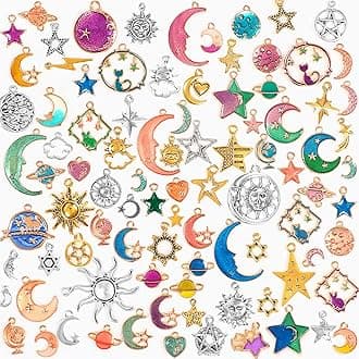 SANNIX 120Pcs Mixed Sun Star Moon Charms Jewelry Making Gold Enamel Charm Pendants for DIY Necklace Bracelet Making Supplies, Zinc, No Gemstone