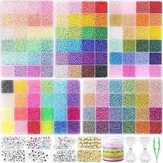 Funtopia 34000pcs+ 3mm Seed Beads for Jewelry Making, 5 Types 120 Colors Small Glass Beads for Bracelets, Friendship Bracelet Kit with Alphabet Letter Beads Smile Face Beads for DIY, Art and Craft