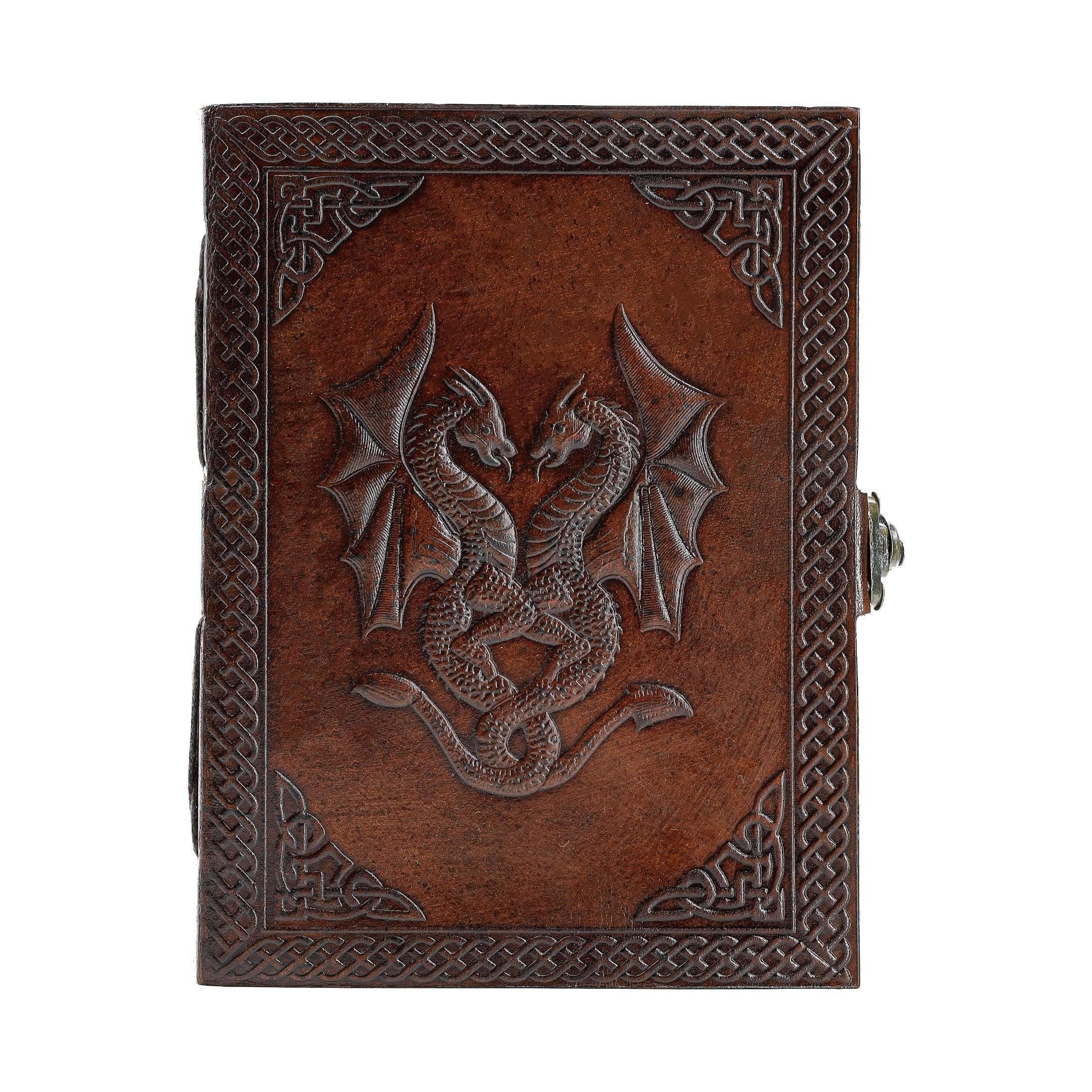 Handmade Leather Double Dragon Journal | Writing Notebook Diary | Bound Daily Notepad for Men & Women Unlined Paper Medium, Writing pad for Artist, Sketch