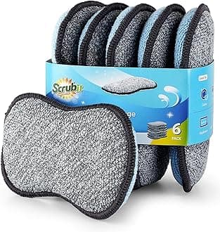Multi-Purpose Sponges Kitchen by Scrub-it - Non-Scratch Microfiber sponges for Cleaning, Along with Heavy Duty Scrubbing Power - Reusable Dish Sponge for Dishes, Pots and Pans (6 Pack, Small)