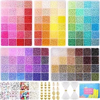 3mm 37000pcs+ Seed Beads for Jewelry Making, 120 Colors Small Glass Beads for Bracelets, Friendship Bracelet Kit with Alphabet Letter Beads Smile Face Beads for DIY, Art and Craft
