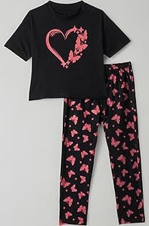 Girls Cotton Printed Oversized Fit Crop Top and Pant Pajama Set
