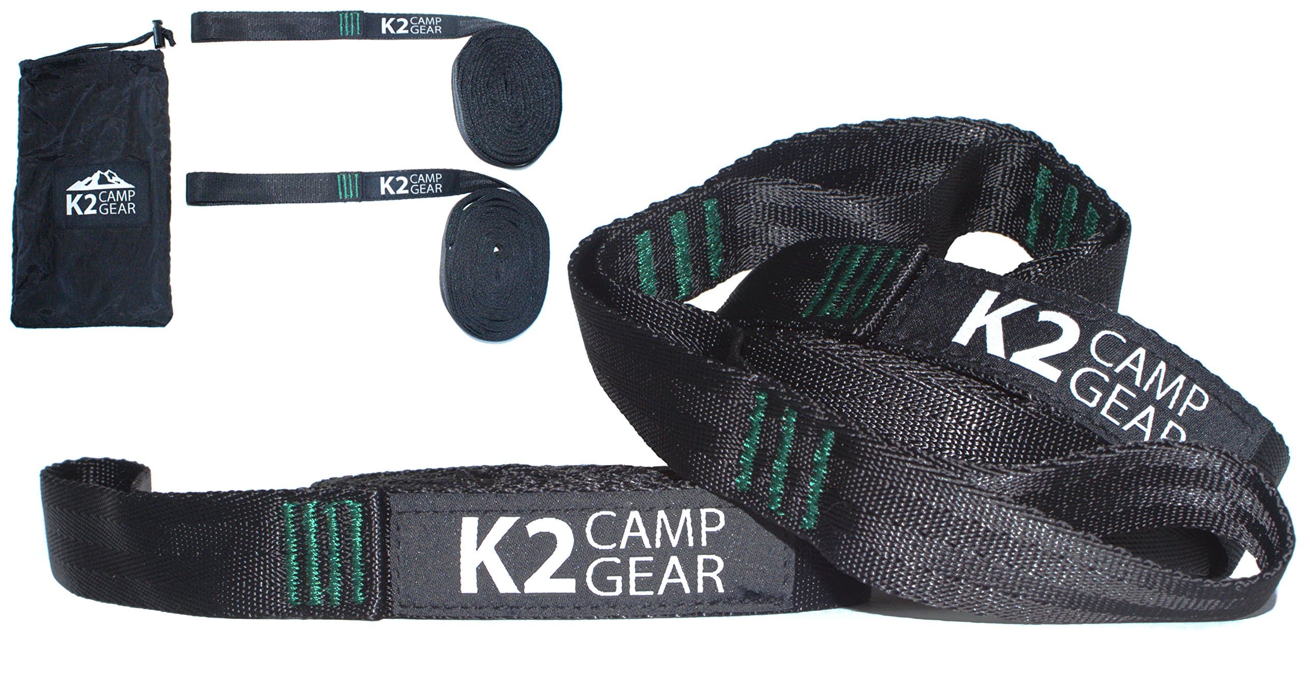 K2 Camp Gear Camping Hammock Strap Tree Saver Triple Stitched Set - Includes Two Straps and Carrying Case