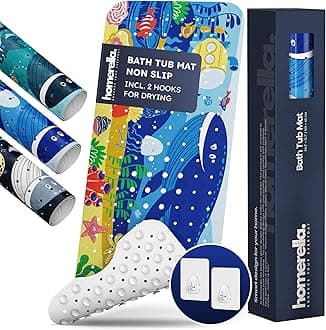Bath Tub Mat Non Slip Anti Mold for Kids BPA Free INCL Hooks - homerella® Ocean Sea Animals 40x16, Baby Bath Mat Non Slip 200 Suction Cups, Non Toxic Machine Washable Toddler Bath Mat, EU Certified