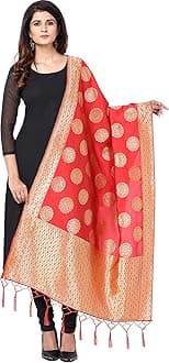 Jaanvi fashion Women's Bandhani Floral Woven Silk Dupatta With Zari Work