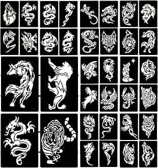 Animal Temporary Tattoo Stencils, Semi Permanent Tattoo Tattoo Stencil Fake Tattoos for Men Women Body Art, 6-Sheet