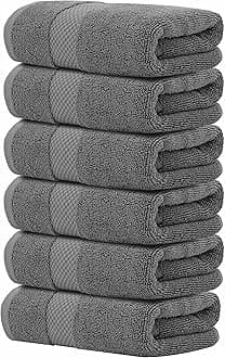 White Classic Luxury Hand Towels | Cotton Hotel spa Bathroom Towel | 16x30 | 6 Pack | Grey