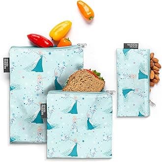 Simple Modern Disney Reusable Snack Bags for Kids | Food Safe, BPA & Phthalate Free, Polyester Zip Pouches | Washable & Refillable Sandwich Bag | Ellie Collection | 3 pack | Frozen Elsa's Snowflake
