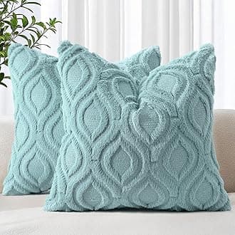 decorUhome Cozy Textured Euro Sham Throw Pillow Covers 24x24 Inch Set of 2, Soft Plush Faux Wool Aqua Accent Couch Pillow Covers for Modern Farmhouse Sofa Bed Living Room