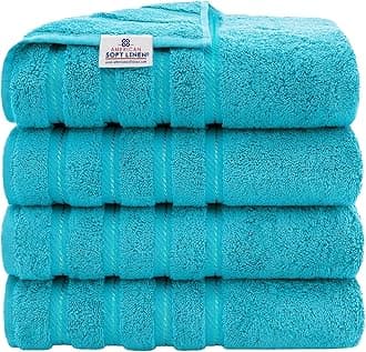 American Soft Linen Luxury 4 Piece Bath Towel Set, 600 GSM 100% Cotton Turkish Bath Towels for Bathroom, 27x54 in Extra Large Bathroom Shower Towels, Aqua Blue