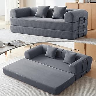Sofa Bed, Corduroy Sleeper Sofa Bed with Fixed Frame, Floor Sofa Lounge with Pillow, Convertible Folding Mattress Couch for Living Room, Bedroom, Lounge, Studio (Dark Gray)