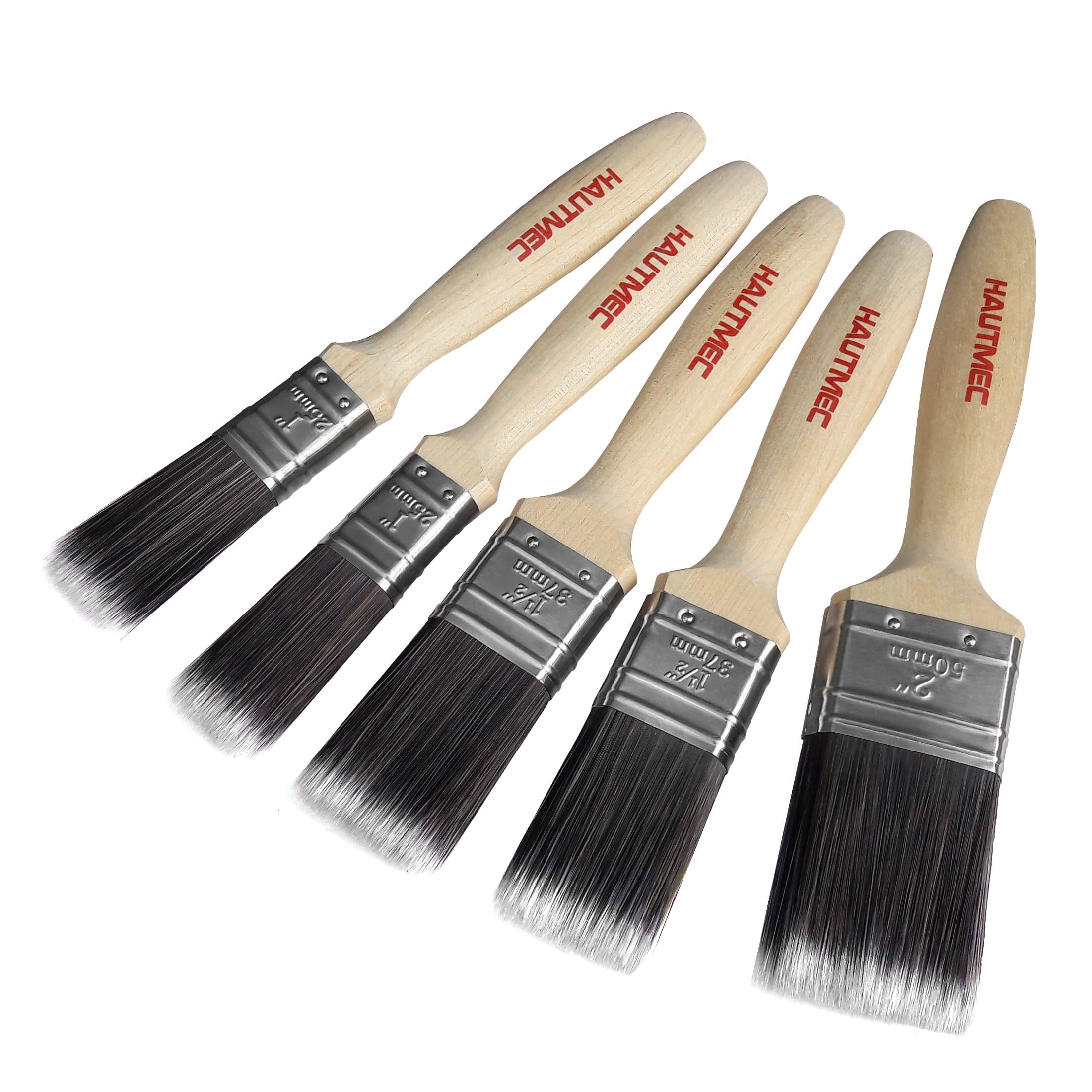 5pc Paint Brush Set with 1, 1.5 & 2 Inch Brushes for Walls, Fence, Wood & Decorating - Soft Bristles for Varnish, Paste, Gesso, Limewash - Wooden Handle, Smooth Finish HT0030