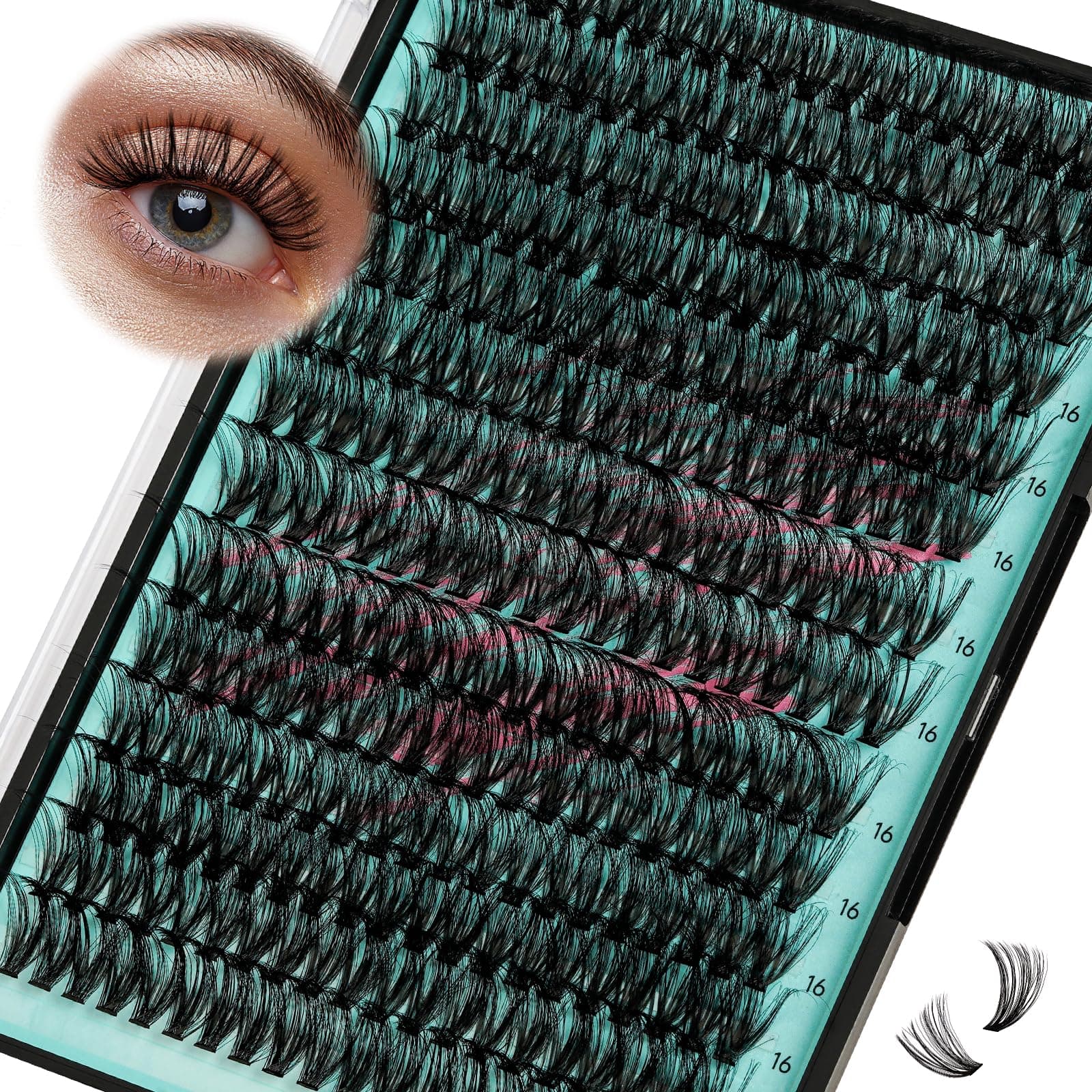Lash Clusters Wispy 280PCS Eyelash Extension 60D Cluster Lashes Individual Lashes DIY Lash Extension Natural Look Cluster Eyelash Extensions Soft False Eyelashes at Home for Beginners(16mm)