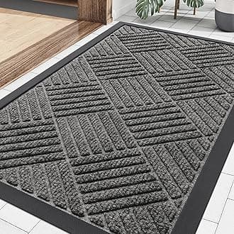 Smiry Front Door Mat Outside Entrance, Heavy Duty Outdoor Indoor Natural Rubber Doormat, Non Slip, Trap Dirt and Moisture, Easy Clean, Low Profile Patio Porch Entryway Mat, 29.5x17, Mix Black