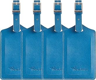 Travelambo4 Pack Leather Luggage Travel Bag Tags by Travelambo Blue