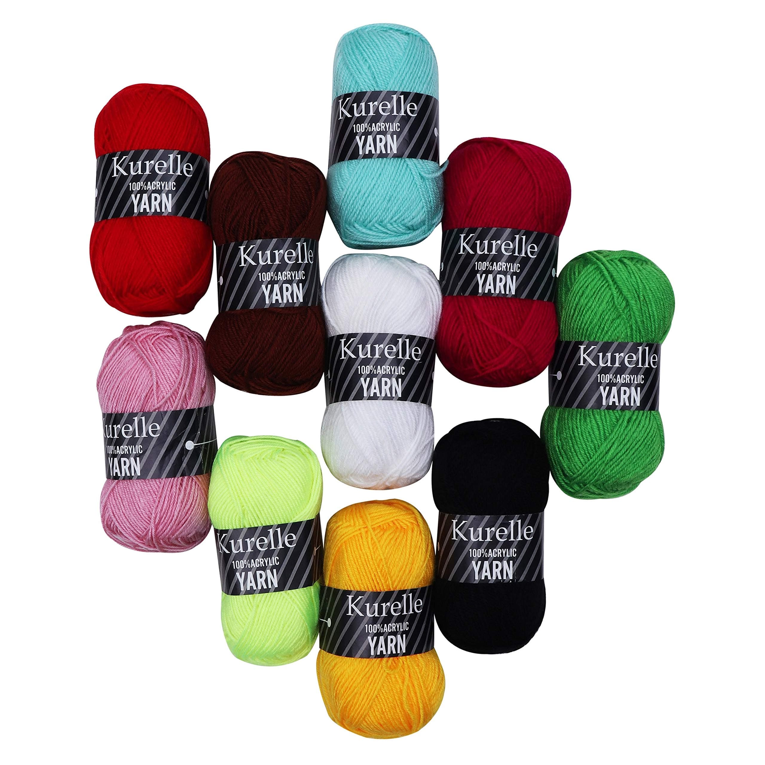 Double Knitting Yarn (10 Pack) - 50g, 80m per Bundle of Acrylic DK Yarn Set - Assorted Colour Crochet Yarn - Ideal for Crocheting and Knitting Craft Projects