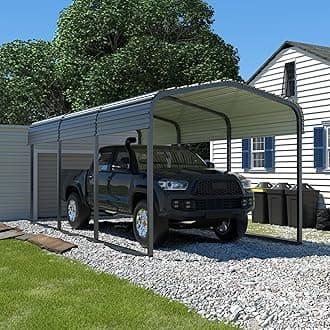 MUPATER10' x 15' Heavy Duty Metal Carport Kit for Outdoor, Carport Canopy Heavy Duty, Garage Car Shelter Shade with Metal Roof, Frame & Bolts for Car, Truck, Grey