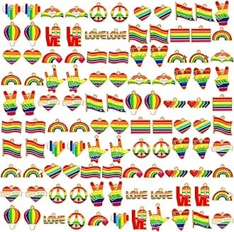 SANNIX 110Pcs Rainbow Charms Gold Enamel Charm Jewelry Making Charms Rainbow Pride Charms Bulk for Bracelet Necklace Earring Making
