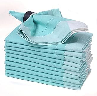 Cotton Cloth Napkins Set of 12, 20x20 Double Hemstitched, Aqua Green, Machine Washable Dinner Napkins for Weddings & Everyday Use