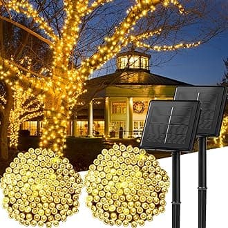 Solar String Lights Outdoor Waterproof, 2 Pack Total 144FT 400 LED Solar Powered String Light with 8 Lighting Modes, Waterproof Patio Lights, Christmas Outdoor Lights for Outside Tree, Warm White