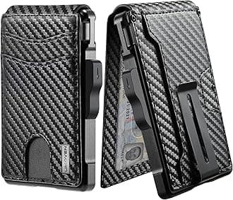 umoven Wallet for Men - with Money Clip Slim Leather Slots Credit Card Holder RFID Blocking Bifold Minimalist Wallet (Carbon Black)