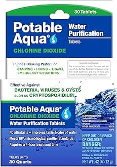 potable aqua Chlorine Dioxide Water Purification Tablets - 30 Count, Blue, (3093)
