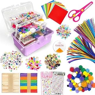 Obqo 2500+ Pcs Art and Craft Box for Kids, Craft Supplies With Pipe Cleaners, Pom Poms, Eyes, Folding Storage Box - All in One Toddler Craft Set, Pink (Purple)