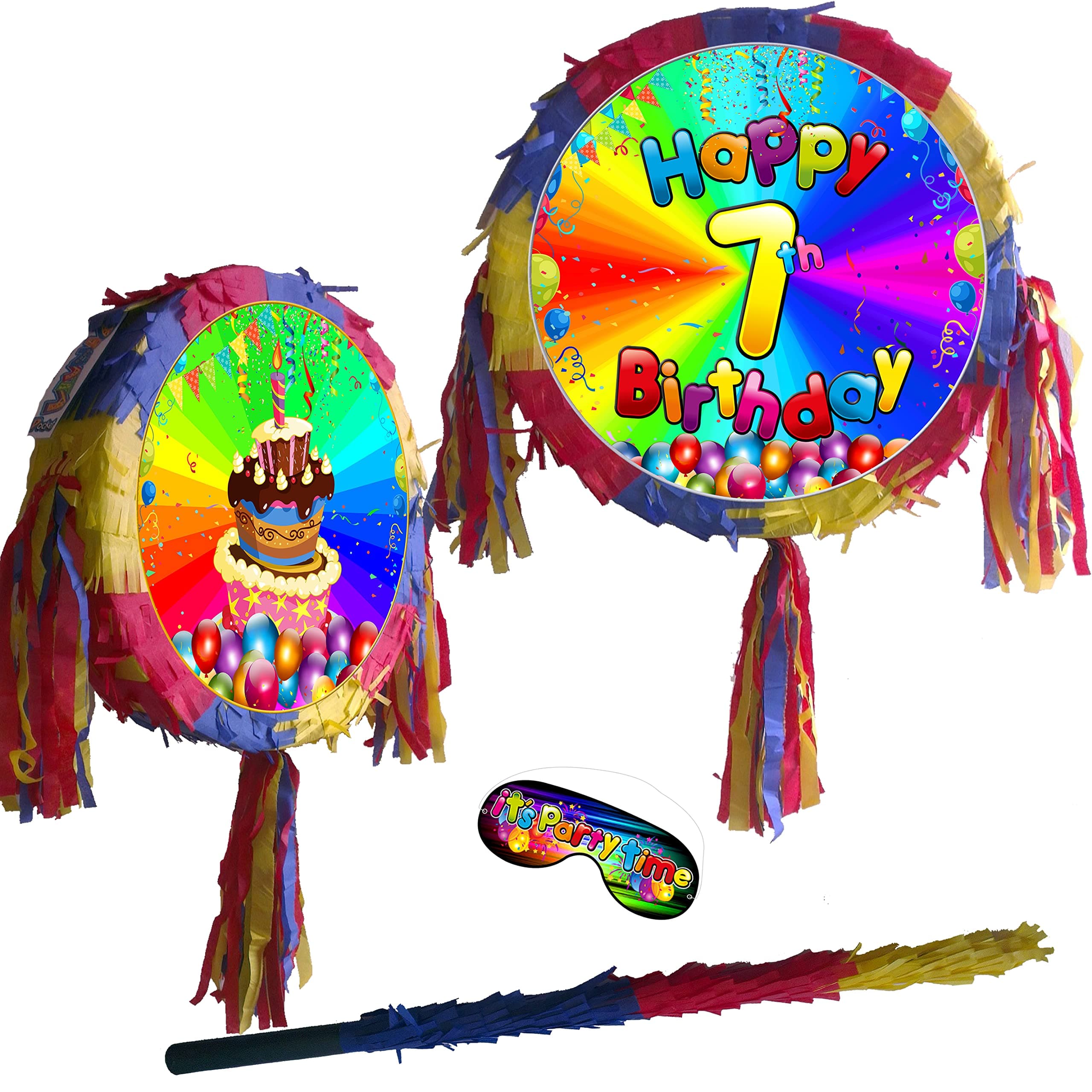 7th Birthday Pinata with stick and blindfold