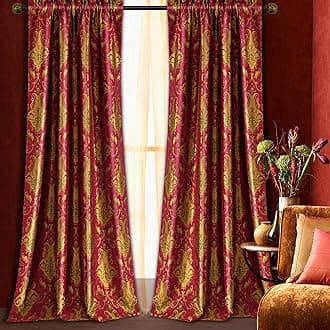 Luxury Red Damask Curtains for Bedroom, Textured Lined Jacquard Curtain 2 Panels with Tiebacks, Window Curtain for Living Room Banquet Christmas Decor, Rod Pocket(52”Wx 96”L, 2 Panels)