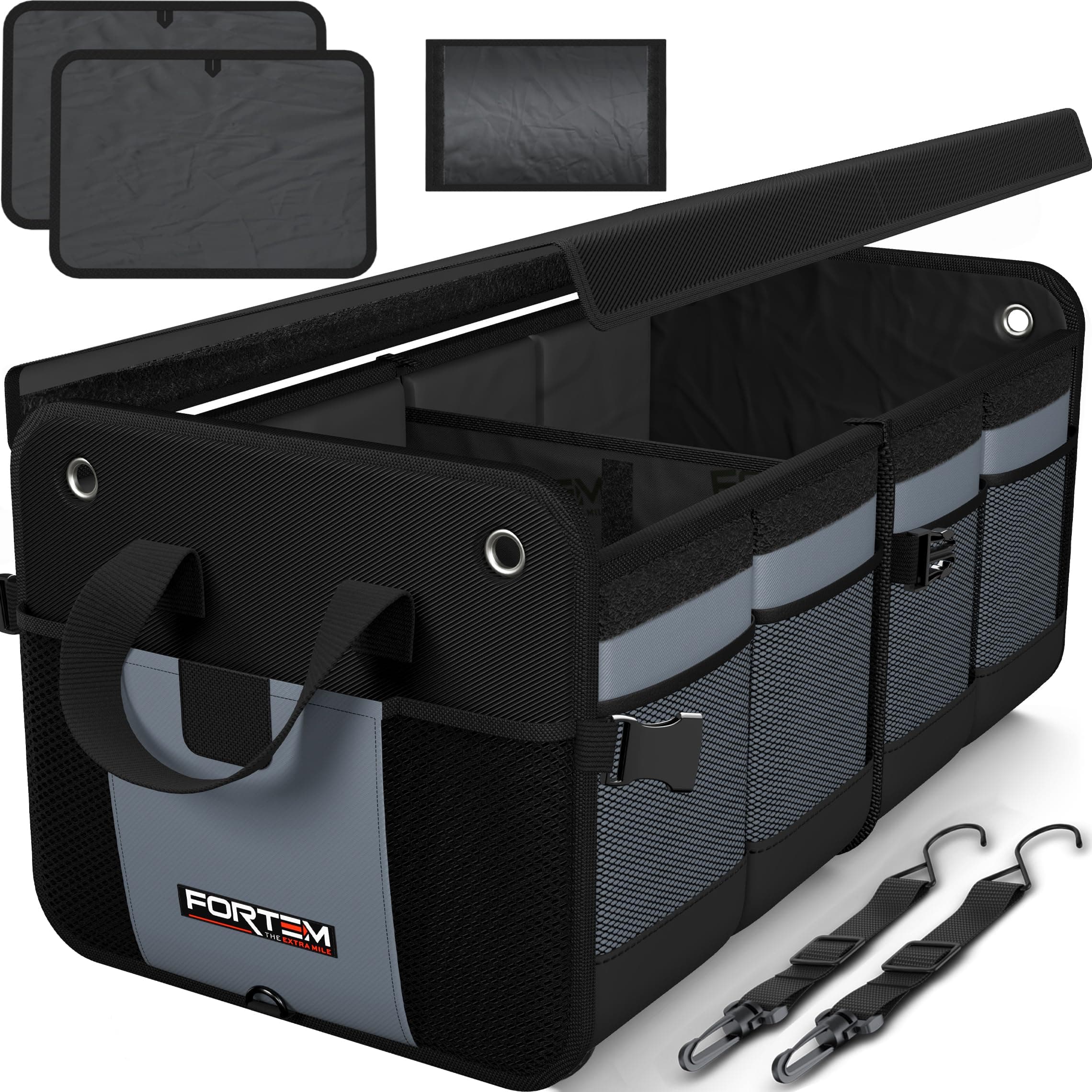 Car Boot Organiser, SUV Boot Tidy, Trunk Storage, Collapsible Multi Compartment Car Organiser, Non Slip Bottom, Adjustable Securing Straps, Foldable Cover (65L)