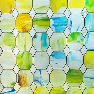 3D Stained Glass Window Film Etched Glass Door Film Hexagonal Mirror Design Decorative Window Privacy Cling Tints No Glue Anti UV for Home and Office,23.6x35.4 inches